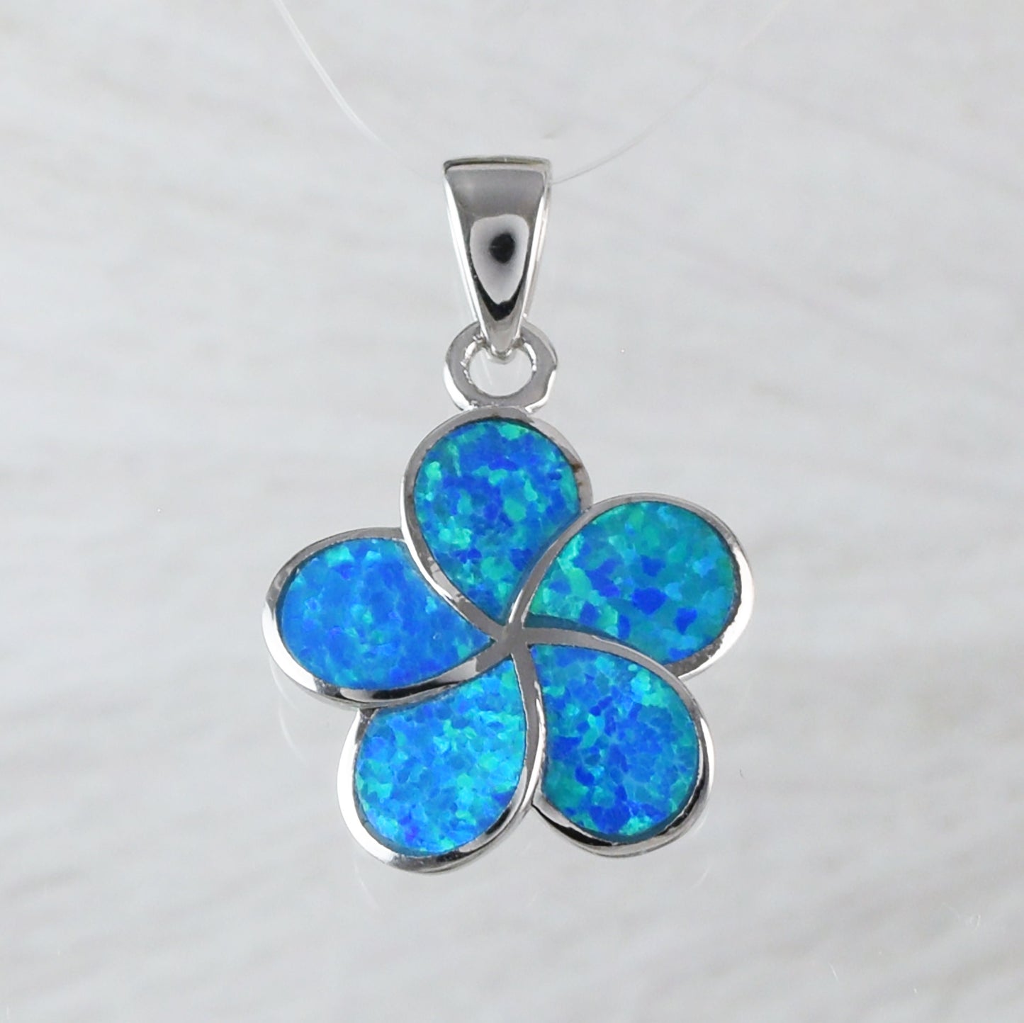 Beautiful Hawaiian Blue Opal Plumeria Necklace and Earring, Sterling Silver Blue Opal Plumeria Flower Charm Pendant N2032S Birthday Mom Gift - Hawaii Treasures Shop