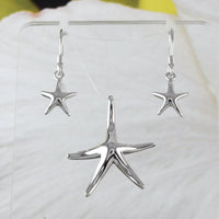 Hawaiian Starfish Necklace & Earring, Sterling Silver Starfish Matching Set, N2022S1 Birthday Wife Mom Valentine Gift, Island Jewelry