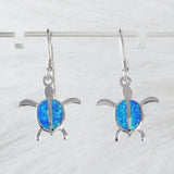 Beautiful Hawaiian Blue Opal Sea Turtle Earring, Sterling Silver Blue Opal Turtle Dangle Earring, E4020 Birthday Mom Mother Gift