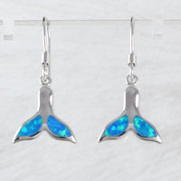 Pretty Hawaiian Blue Opal Whale Tail Earring, Sterling Silver Blue Opal Whale Tail Dangle Earring, E4024 Birthday Wife Mom Mother Gift