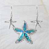 Beautiful Hawaiian Large Blue Opal Starfish Earring and Necklace, Sterling Silver Blue Opal Starfish Pendant, N6016 Birthday Mom Gift