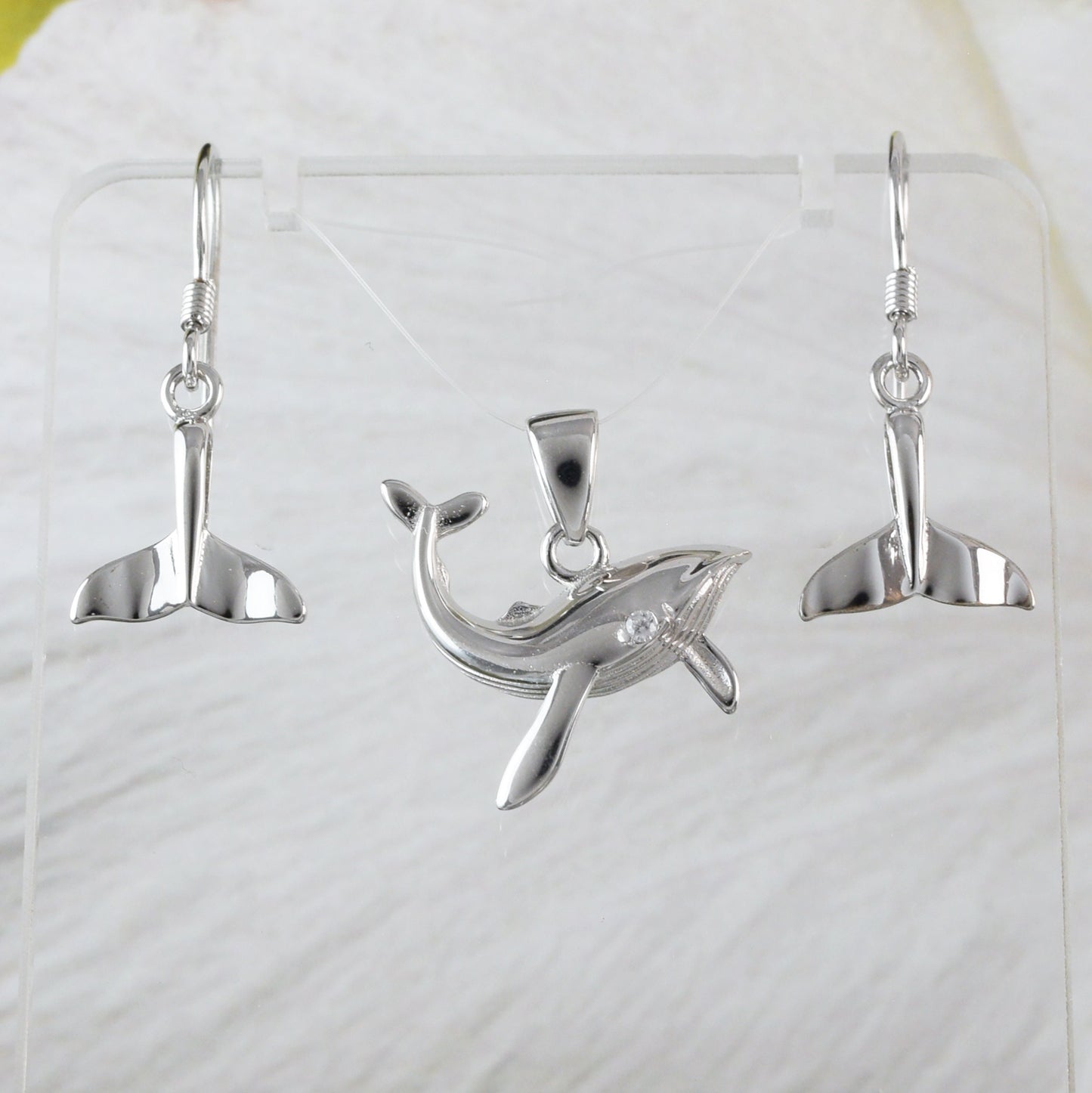 Collier et boucles d'oreilles uniques en forme de baleine à bosse hawaïenne, pendentif en argent sterling, cadeau d'anniversaire pour mère, épouse, maman et fille, N6104S