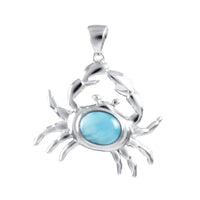 Collier unique en véritable crabe Larimar hawaïen de grande taille, pendentif en argent sterling en forme de crabe Larimar, cadeau d'anniversaire pour mère, épouse, maman, N8444