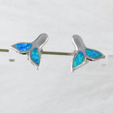 Beautiful Hawaiian Blue Opal Whale Tail Earring, Sterling Silver Blue Opal Whale Tail Stud Earring, E4023 Birthday Mom Girl Mother Gift