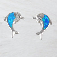 Beautiful Hawaiian Blue Opal Dolphin Earring, Sterling Silver Blue Opal Dolphin Stud Earring, E4129 Birthday Wife Mom Mother Gift