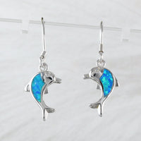 Beautiful Hawaiian Blue Opal Dolphin Earring, Sterling Silver Blue Opal Dolphin Dangle Earring, E4130 Birthday Mom Mother Gift