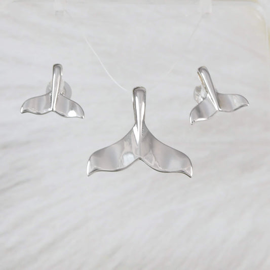 Collier et boucles d'oreilles en queue de baleine hawaïenne, ensemble assorti en argent sterling avec queue de baleine, cadeau d'anniversaire pour femme, maman, mère, bijoux des îles, N2006S