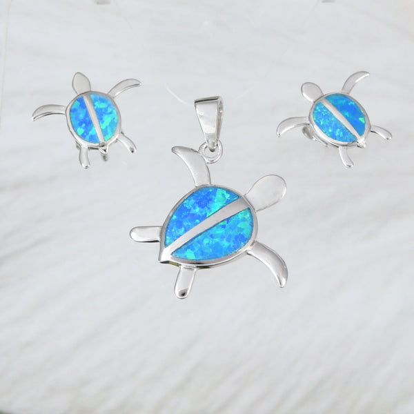 Magnifique collier et boucles d'oreilles en forme de tortue de mer en opale hawaïenne, pendentif en argent sterling avec opale bleue, cadeau d'anniversaire pour maman N2027S