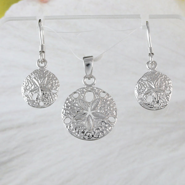 Joli collier et boucles d'oreilles en dollar de sable hawaïen, pendentif en argent sterling avec breloque en dollar de sable, cadeau d'anniversaire pour mère, épouse, maman et fille, N6117S