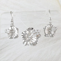 Pretty Hawaiian Hibiscus Necklace and Earring, Official Hawaii State Flower, Sterling Silver Hibiscus CZ Pendant, N6133S Birthday Mom Gift