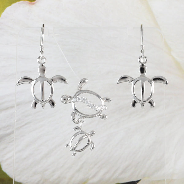 Collier et boucles d'oreilles tortue de mer pour maman et bébé hawaïens, pendentif tortue en argent sterling CZ N6143S, cadeau d'anniversaire pour mère, épouse, maman