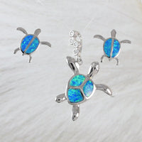 Magnifique collier et boucles d'oreilles en forme de tortue de mer en opale hawaïenne, pendentif en argent sterling avec opale bleue et zircone cubique, cadeau d'anniversaire pour maman N6158S