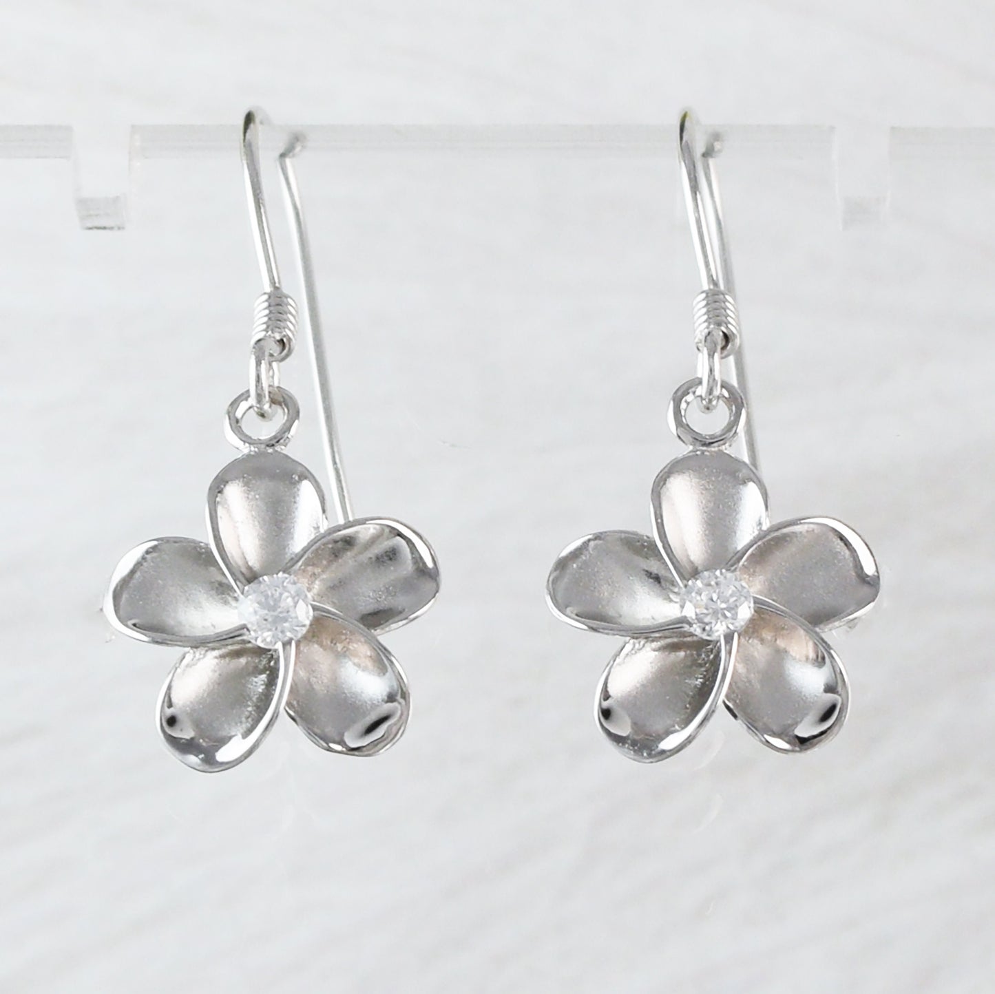 Pretty Hawaiian Plumeria Earring, Sterling Silver Plumeria Flower CZ Dangle Earring, E4012 Birthday Wife Mom Girl Mother Gift, Island