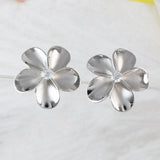 Gorgeous Hawaiian Large Plumeria Earring, Sterling Silver Plumeria Flower CZ Stud Earring, E4027 Birthday Wife Mom Mother Gift, Statement