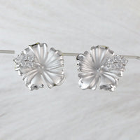 Beautiful Hawaiian Hibiscus Earring, Official Hawaii State Flower, Sterling Silver Hibiscus CZ Stud Earring, E4123 Birthday Wife Mom Gift