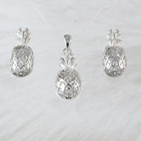 Joli collier et boucles d'oreilles hawaïennes en 3D avec ananas, pendentif en argent sterling en 3D, cadeau d'anniversaire pour mère, épouse, maman, N2003S