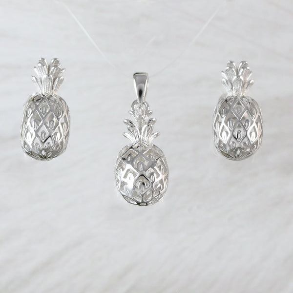 Joli collier et boucles d'oreilles hawaïennes en 3D avec ananas, pendentif en argent sterling en 3D, cadeau d'anniversaire pour mère, épouse, maman, N2003S