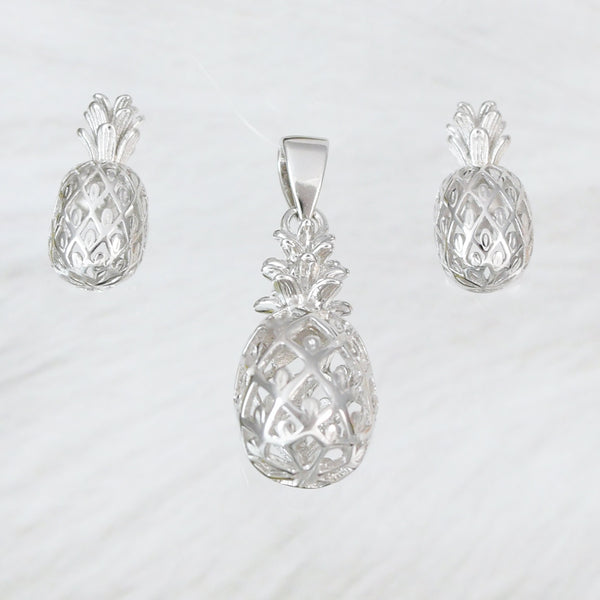 Magnifique collier et boucles d'oreilles hawaïennes en 3D avec ananas, pendentif en argent sterling, cadeau d'anniversaire pour mère, épouse, maman, N2026S