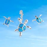 Magnifique collier et boucles d'oreilles en forme de tortue de mer en opale hawaïenne, pendentif en argent sterling avec opale bleue et zircone cubique, cadeau d'anniversaire pour maman N6158S