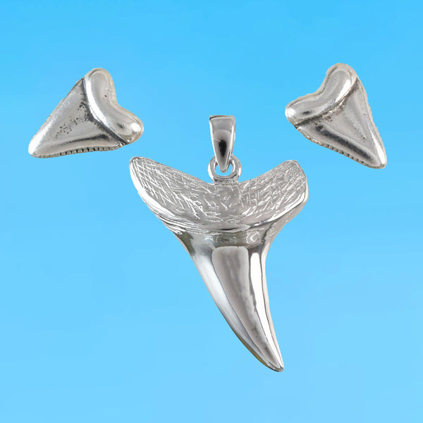 Collier et boucles d'oreilles uniques en dents de requin solides 3D hawaïennes, pendentif en dents de requin en argent sterling, cadeau d'anniversaire pour maman N6108S2