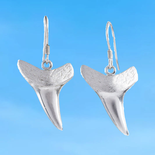 Unique Hawaiian Large 3D Shark Teeth Earring, Sterling Silver Shark Teeth Dangle Earring, E4148A Mother Birthday Mom Gift