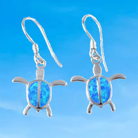 Magnifique boucle d'oreille en forme de tortue de mer en opale bleue hawaïenne, boucle d'oreille pendante en argent sterling avec tortue en opale bleue, cadeau d'anniversaire pour femme, maman et mère, E9381