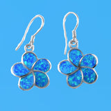 Superbe boucle d'oreille Plumeria hawaïenne de grande taille en opale bleue, boucle d'oreille pendante en argent sterling avec fleur de Plumeria en opale bleue, cadeau d'anniversaire pour mère E9383