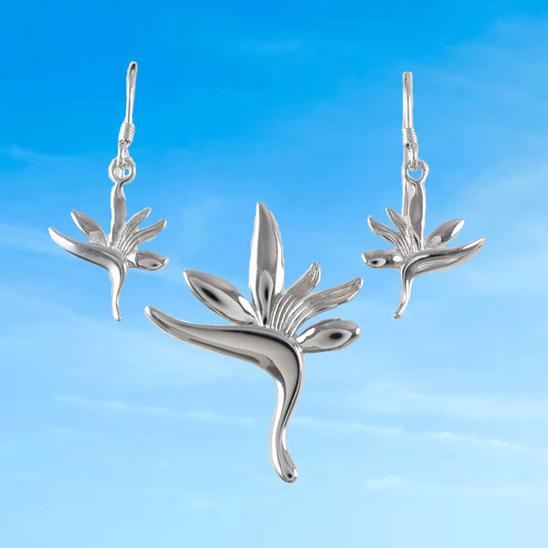 Collier et boucles d'oreilles uniques et magnifiques en forme d'oiseau de paradis hawaïen, pendentif en argent sterling en forme d'oiseau de paradis, cadeau d'anniversaire pour maman N6113H