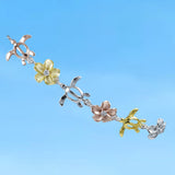 Unique Hawaiian 3-Tone Sea Turtle Plumeria Ankle Bracelet, Sterling Silver Tri-color Turtle Plumeria CZ Anklet, A3317 Birthday Mom Gift