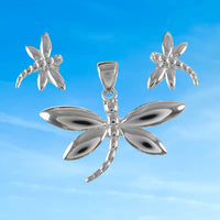 Stunning Large Hawaiian Dragonfly Necklace and Earring, Sterling Silver Dragonfly Pendant, N6116S Birthday Mother Wife Mom Gift