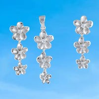 Beautiful Hawaiian 3 Plumeria Necklace and Earring, Past Present & Future, Sterling Silver 3 Plumeria Flower CZ Pendant, N6137S Mom Gift