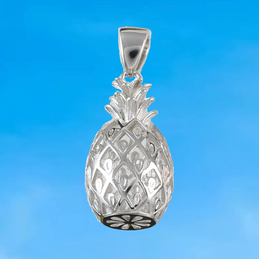 Beautiful Hawaiian Large 3D Pineapple Necklace, Sterling Silver 3D Pineapple Pendant, N6131 Birthday Mother Wife Mom Gift, Statement PC