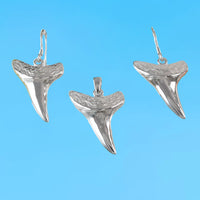 Collier et boucles d'oreilles uniques en dents de requin solides 3D hawaïennes, pendentif en dents de requin en argent sterling, cadeau d'anniversaire pour maman N6108S