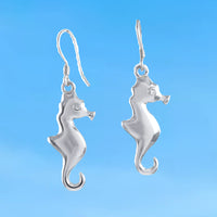 Unique Hawaiian Large Seahorse Earring, Sterling Silver Sea Horse Dangle Earring, E4155A Birthday Wife Mom Mother Gift, Island Jewelry