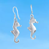 Unique Hawaiian Large Seahorse Earring, Sterling Silver Sea Horse Dangle Earring, E4155A Birthday Wife Mom Mother Gift, Island Jewelry