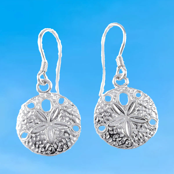 Boucles d'oreilles uniques et magnifiques en forme de dollar de sable hawaïen, boucles d'oreilles pendantes en argent sterling, cadeau d'anniversaire pour maman E9385, bijoux des îles