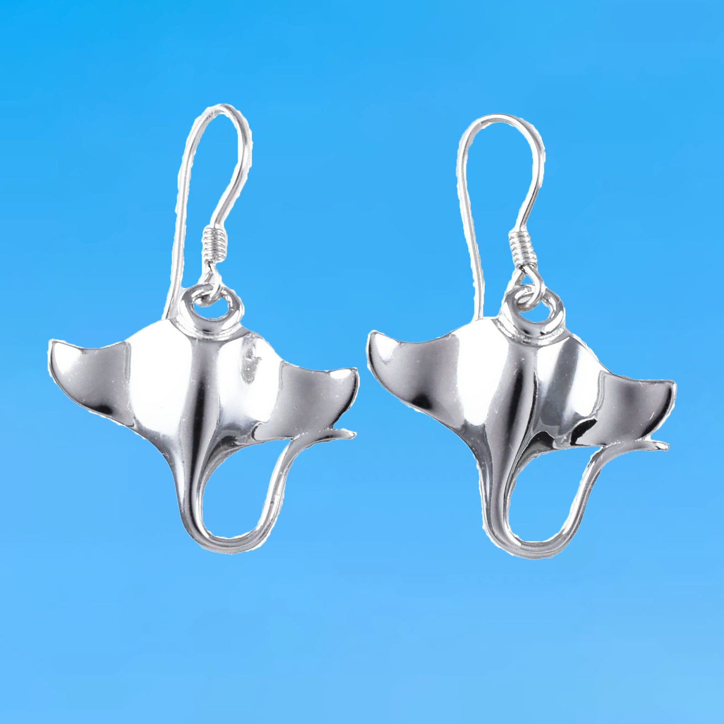 Unique Hawaiian Large Manta Ray Earring, Sterling Silver Manta Ray Dangle Earring, E9389 Birthday Wife Mom Mother Gift, Island Jewelry