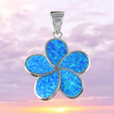 Magnifique collier hawaïen en opale bleue avec grand pendentif en argent sterling et fleur de plumeria, cadeau d'anniversaire pour maman N6008