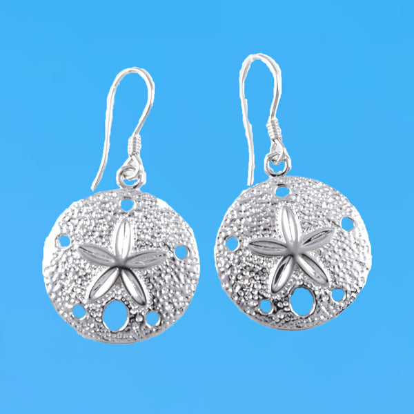 Unique Stunning Hawaiian Large Sand Dollar Earring, Sterling Silver Sand Dollar Dangle Earring, E9386 Birthday Mother Gift, Statement PC