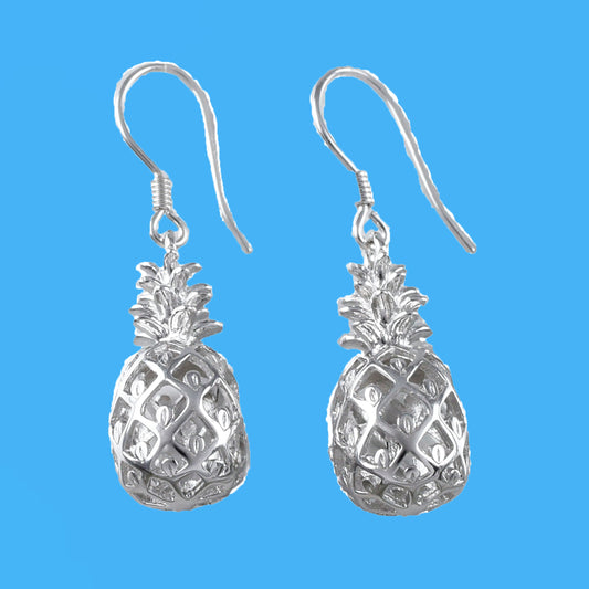 Gorgeous Hawaiian Large 3D Pineapple Earring, Sterling Silver 3D Pineapple Dangle Earring E9391 Mother Birthday Mom Gift, Statement PC