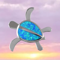 Magnifique collier hawaïen en forme de tortue de mer avec opale bleue de grande taille, pendentif en argent sterling avec opale, cadeau d'anniversaire pour maman N6024, déclaration PC