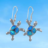 Boucles d'oreilles uniques et magnifiques en forme de tortue de mer hawaïenne avec opale bleue, boucles d'oreilles pendantes en argent sterling avec œil de tortue en opale bleue CZ E9392, cadeau d'anniversaire pour maman