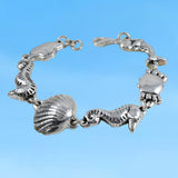 Unique Gorgeous Hawaiian X-Large Seahorse Seashell Mermaid Crab Bracelet, Sterling Silver Sealife Bracelet, B3305 Birthday Mom Gift