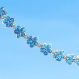 Beautiful Hawaiian Blue Opal Plumeria Bracelet, Sterling Silver Blue Opal Plumeria Bracelet, B3307A Birthday Mom Wife Valentine Gift