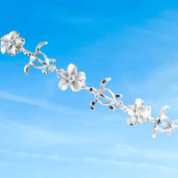 Magnifique bracelet de cheville en forme de tortue de mer hawaïenne Plumeria, bracelet de cheville en argent sterling avec breloque en forme de tortue Plumeria CZ, cadeau d'anniversaire pour mère A3311