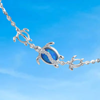 Beautiful Hawaiian Blue Opal 3 Sea Turtle Ankle Bracelet, Sterling Silver Mom & 2 Baby Turtle CZ Anklet Bracelet, A3321 Birthday Mom Gift