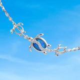 Beautiful Hawaiian Blue Opal 3 Sea Turtle Ankle Bracelet, Sterling Silver Mom & 2 Baby Turtle CZ Anklet Bracelet, A3321 Birthday Mom Gift