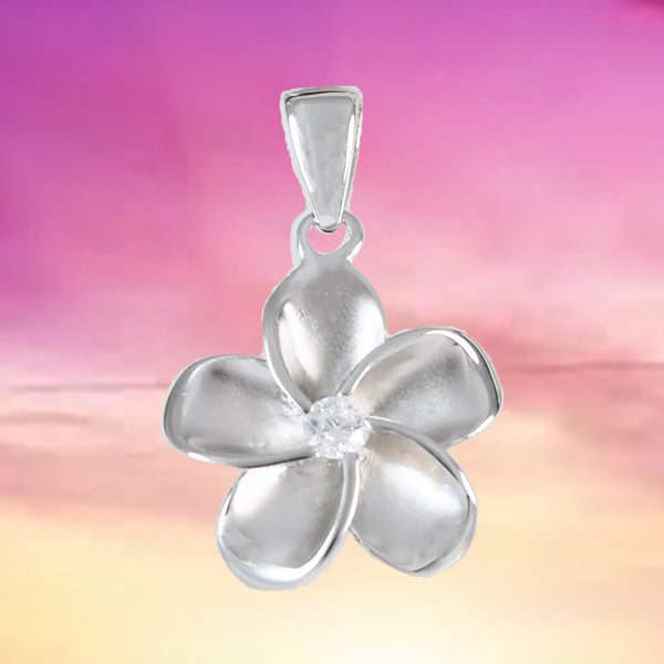 Joli collier hawaïen Plumeria, pendentif en argent sterling avec fleur de Plumeria CZ, cadeau d'anniversaire N2001 pour mère, épouse, maman, fille, bijoux des îles