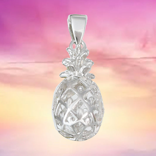 Beautiful Hawaiian Pineapple Necklace, Sterling Silver 3D Pineapple Pendant, 3 Dimensional, N2026 Birthday Anniversary Mom Wife Girl Gift