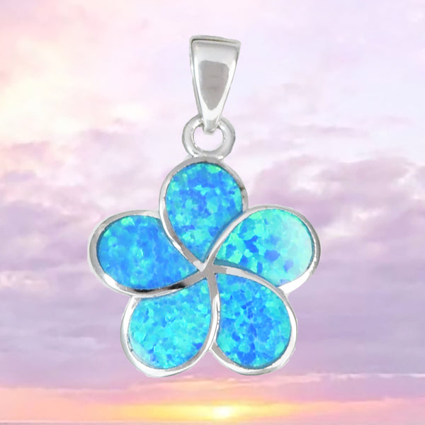 Magnifique collier hawaïen en opale bleue Plumeria, pendentif en argent sterling avec breloque en forme de fleur de Plumeria en opale bleue N2032, cadeau d'anniversaire pour maman